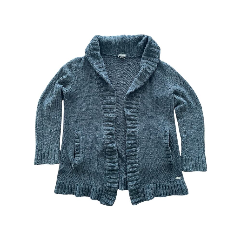 Eddie Bauer Dark Blue Open Cardigan Sweater Size L Pockets Relaxed Cozy